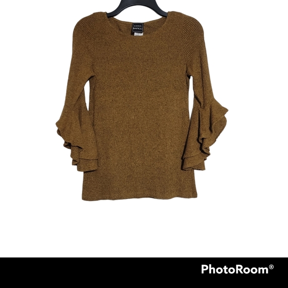 Coco Blanco Bell Sleeve sweater.  Harvest gold. SZ Small - Picture 3 of 4